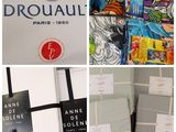 plusieurs photos de divers articles exposés sur une étagère dans un magasin