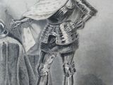 drawing of a man in a suit of armor holding a sword