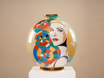 LONGWY "Grace" Vase boule coloniale en faïence émaillée poly…
