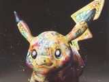 tableau représentant un Pikachu avec des graffitis sur le visage et la queue