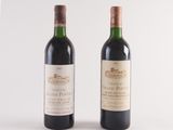 two bottles of wine sitting next to each other on a white surface