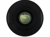 an old black vinyl record on a white background with a green label