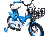 a small blue bike with a basket on the back