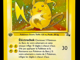 La carte Pokémon représente un Pikachu assis sur une branche.