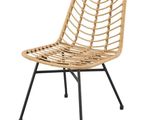 the chair is made of wicker and metal with a black frame