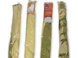 three rolls of green and yellow paper sitting on top of each other