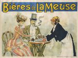 an old french poster advertising a man and a woman at a table