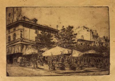 Ensemble de deux estampes, vues de ville