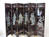 four paneled screen with oriental design and gold accents