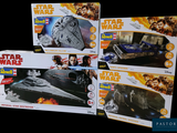 several star wars action figures are on display in a display case