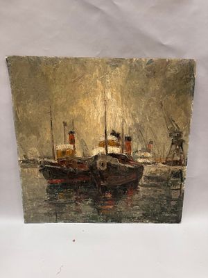 a picture of a painting of a boat in the water