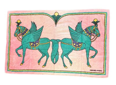 painting of a pair of horses with wings on a pink background