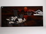 a picture of a painting of a boat on the water