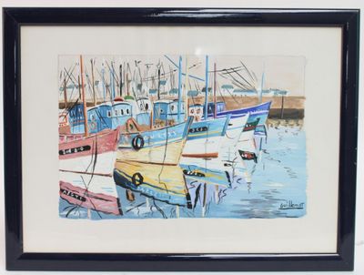 une image d'une peinture de bateaux dans l'eau