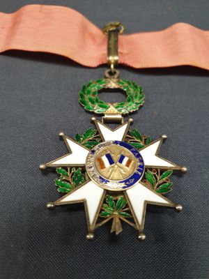 Gros plan sur une médaille entourée d'un ruban
