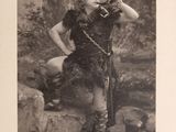 black and white photograph of a woman dressed in costume holding a gun