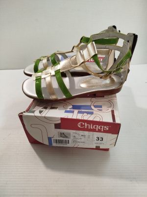 CHIQQS - Sandales spartiates montantes - Cuir or et vert - P…