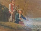 un tableau représentant deux hommes en train de pêcher dans l'eau