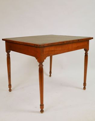 an old wooden table with a marble top on a white background