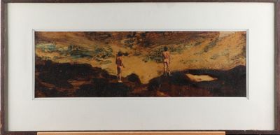 une photo d'un tableau représentant un homme et une femme sur une plage