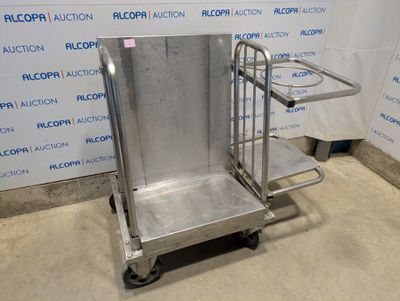 an image of a stainless steel cart in a room