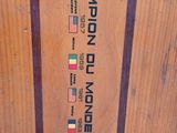 a close up of a surfboard with a sticker on it