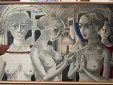 une photo d'un tableau représentant un groupe de femmes dans une pièce