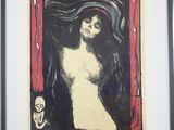 a picture of a poster of a woman with a skull on it