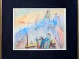 une image représentant une aquarelle d'un homme et d'une femme devant un château