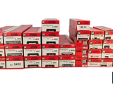 a lot of red and white boxes stacked on top of each other