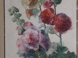 a painting of flowers in a vase on the wall