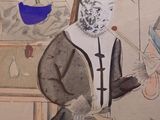 a painting of a man sitting in a chair holding a book