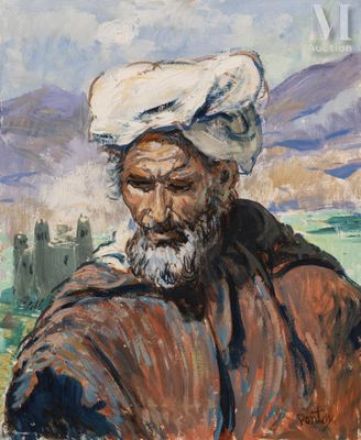 a painting of an old man with a white turban on his head