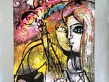 a picture of a painting of a woman with a flower in her hair