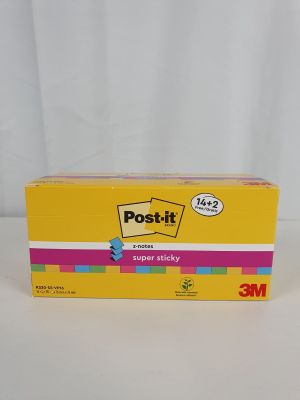 yellow post it super sticky paper box on a white background
