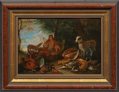 une image représentant un tableau où l'on voit un groupe d'oiseaux dans un décor boisé
