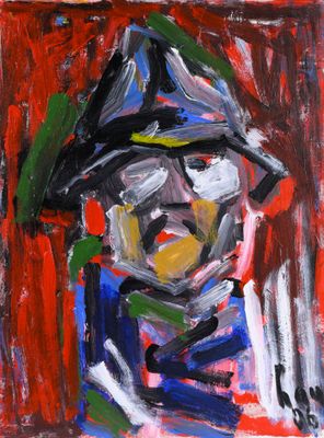 un tableau représentant un homme portant un chapeau et une écharpe