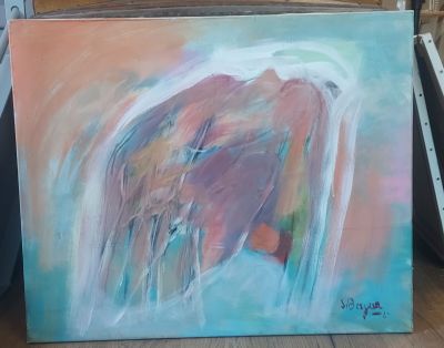 un tableau représentant un cheval assis par terre