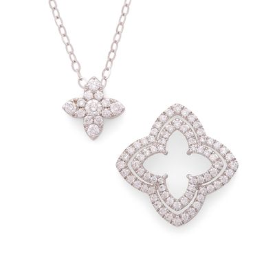 un ensemble composé d'un collier et de boucles d'oreilles en or blanc et diamants