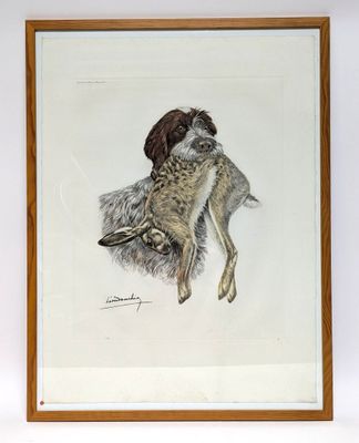tableau représentant un chien et un chat, encadré et accroché au mur