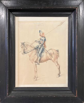peinture d'un homme à cheval avec une épée à la main