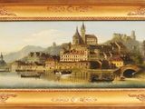 une image représentant un tableau d'un château au bord d'une rivière