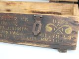 a wooden box that has a label on it