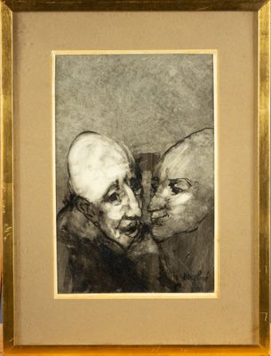 tableau représentant un homme et une femme s'embrassant devant un miroir