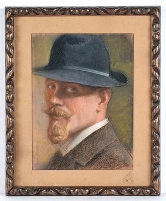 painting of a man with a hat and a beard in a frame