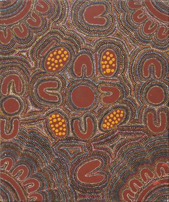 a close up of a painting of a pattern on a wall