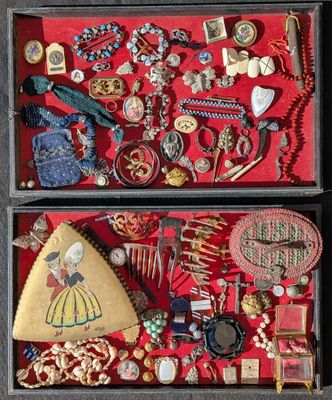 many different items in a case that are on display