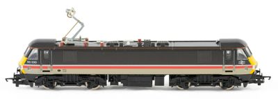 a black and yellow train on the tracks on a white background