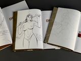 several pages of a book with a drawing of a woman on them