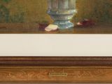 a painting of a vase of flowers on a table